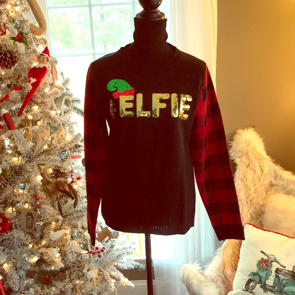 Self Esteem Red/Black sweater saying #ELFIE SZ-L